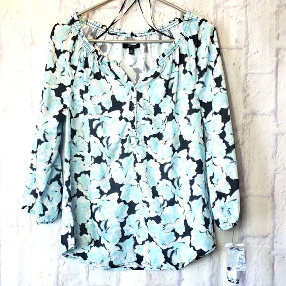 APT. 9 Floral Raglan Sleeve Henley Peasant Blouse - Picture 1 of 9